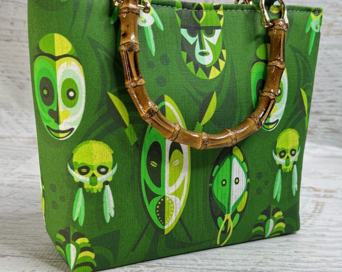 Papua New Guinea Masks - SMALL Canvas Tote Bag with Bamboo Handles and Crossbody Strap