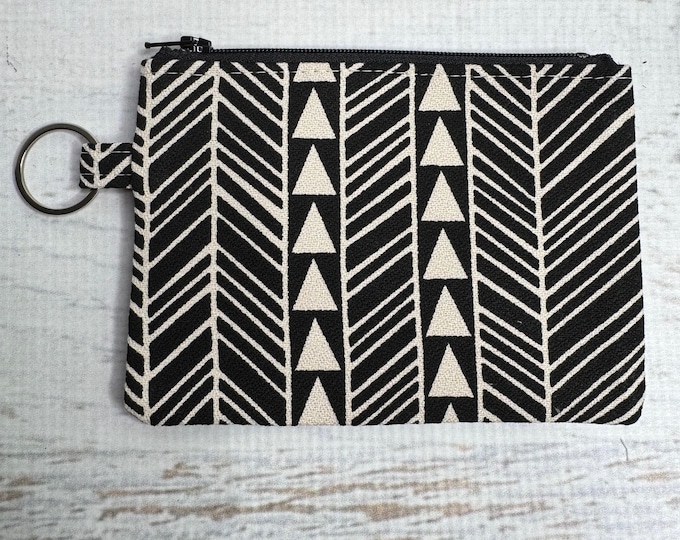 Hawaiian Tapa - Barkcloth - Coin Purse - Keychain - Wallet - Key Fob - Key Ring - Aloha - Hawaiian Tattoo Print  - Black White