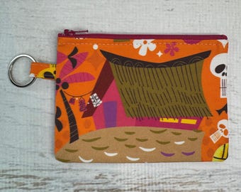 Hulaween MidCentury Style - Cotton Canvas - Coin Purse - Keychain - Wallet - Key Fob - Key Ring - Aloha - Hawaiian Print