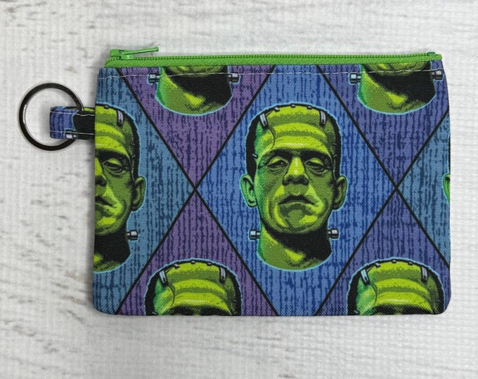 Frank - Green Blue Purple - Canvas - Coin Purse - Keychain - Wallet - Key Fob - Key Ring - Spooky - Halloween - Haunt - Monster
