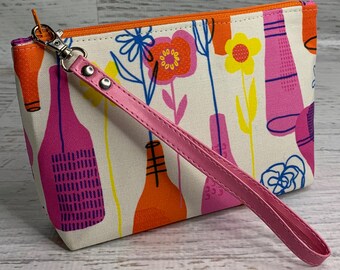 Tangy Flowers - Clutch - Cotton Canvas - Zipper Pouch - Wristlet - Beach Bag - Travel Bag - Nightclub  - MCM - Mod - MidCentury Modern