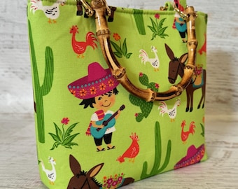 Wee are the World Poncho - SMALL Canvas Tote Bag with Bamboo Handles and Crossbody Strap