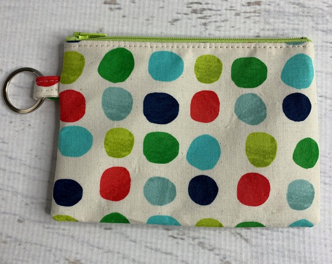 Rock the Dots - Winter Polka Dots - Cotton - Coin Purse - Keychain - Wallet - Key Fob - Key Ring  Christmas Holiday