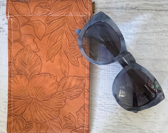 Paniola Collection: Orange | Floral Embossed Vinyl Hawaiian Print Eyeglass Case