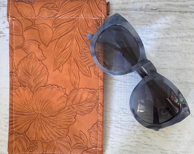 Paniola Collection: Orange - Floral Embossed Vinyl Hawaiian Print Eyeglass Case