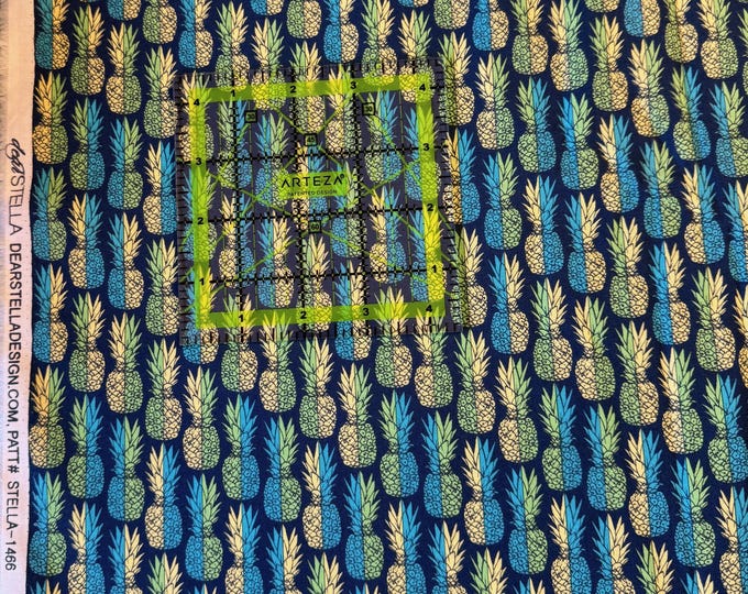 Hawaiian Fabrics - 33 - Hawaiian Aloha Print - Pineapples - Dear Stella Designs Fabrics - Cotton - Blue - Yellow - Stripes