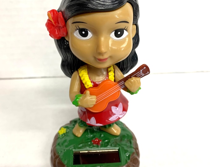 Vintage Solar Hula Doll - Keiki with Ukulele - Bobble Head - Moves and wiggles under bright light or sunlight
