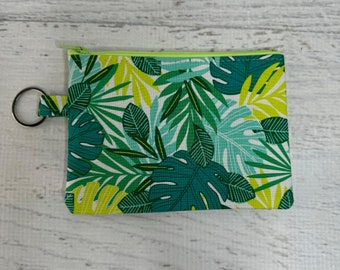 Tropical Leaves - Cotton - Coin Purse - Keychain - Wallet - Key Fob - Key Ring - Floral - Aloha Print - Hawaiian Print