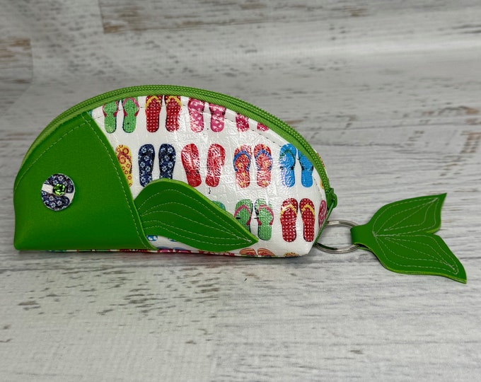 Fish Pouch - Flip Flop Sandals -  Zipper Pouch - Keychain - Make Up Bag - Zipper Clutch - Novelty - Vinyl - Vegan Leather