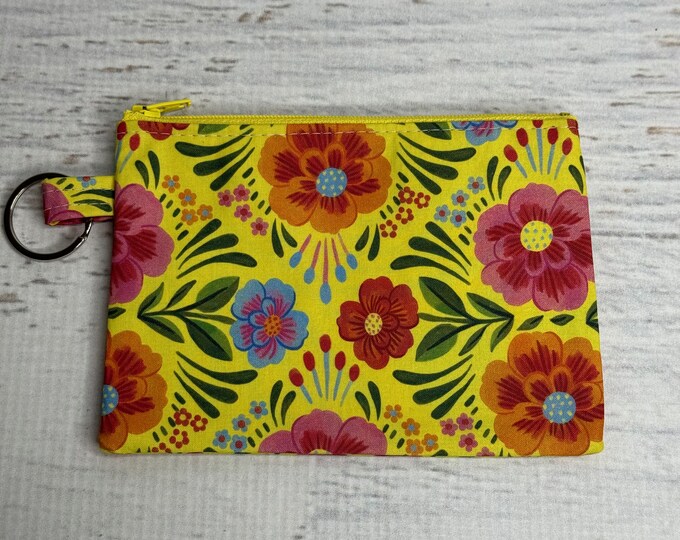 Viva Mexico - Tiles - Cotton - Coin Purse - Keychain - Wallet - Key Fob - Key Ring - Floral - retro - MCM