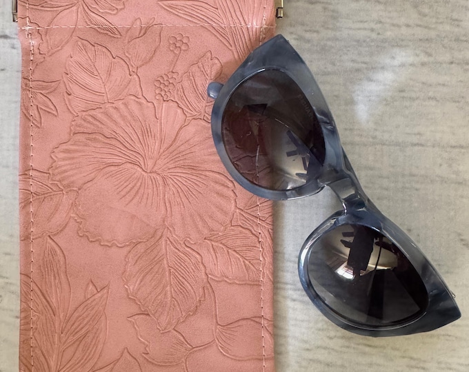 Paniola Collection: Pink - Floral Embossed Vinyl Hawaiian Print Eyeglass Case