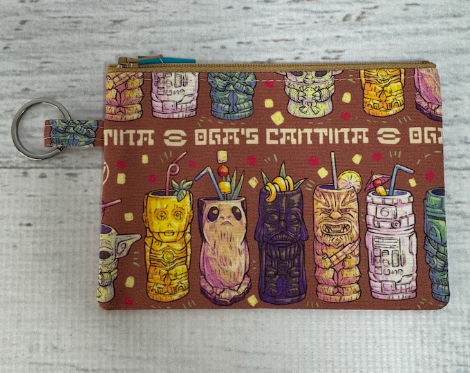 Brown - Space Cantina - Tiki Drinks - Cotton Canvas - Coin Purse - Keychain - Wallet - Key Fob - Key Ring - Aloha Print - Hawaiian Print