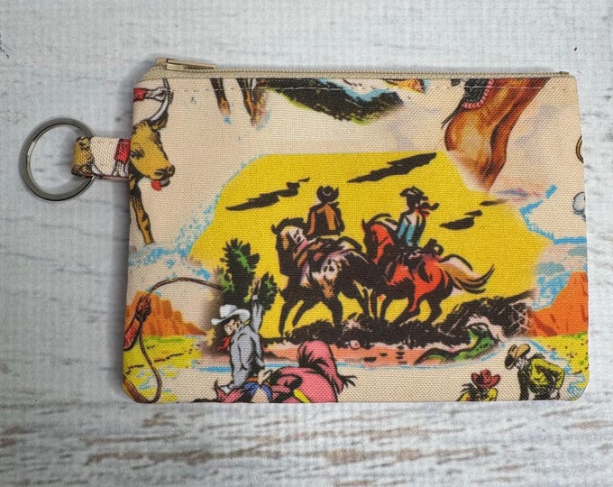 Rodeo TV Cowboys - Recycled Cotton Canvas - Coin Purse - Keychain - Wallet - Key Fob - Key Ring - Western - Desert - Country - Cowgirl