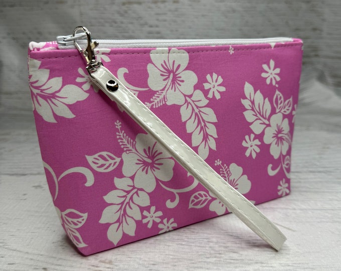 60s Hawaiian - Pink - Clutch - Zipper Pouch - Wristlet - Retro Hawaiian Print - Aloha Print - Hawaii Travel Bag - Tiki