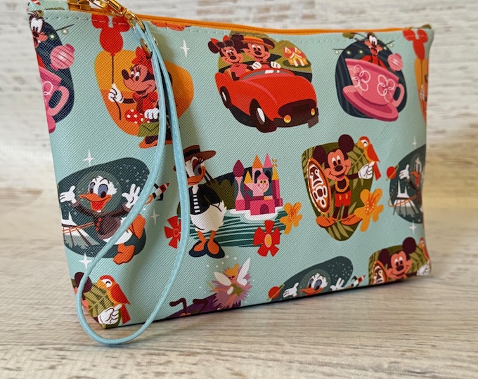 Retro Lands - Vinyl Zipper Pouch Clutch Wristlet