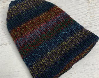 Knit Hat - Space Creation - toque - beanie - stocking cap - adult -Chunky Yarn - Black Blue Purple Yellow Red - with or without Pom Pom