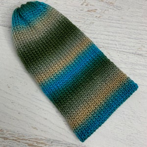 Knit Hat - Urban Sky - toque - beanie - stocking cap - adult - toddler - Tan Beige Teal Turquoise Green - with or without Pom Pom