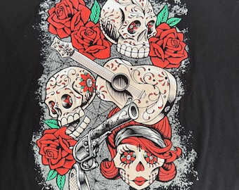 VINTAGE Graphic T-shirt Muertocorrido By Joby Cummings Women’s XL Day of the Dead