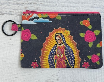 Our Lady of Muertos - Cotton Canvas Coin Purse Fob Wallet with Keychain