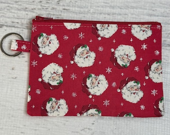 Silver Santa - Cotton Coin Purse Fob Keychain Wallet