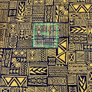 Hawaiian Fabrics - 41 - Tribal Tapa Tattoo - Black - Yellow - Aloha Print - Trendtex Fabrics - Polyester Cotton Blend - Tropical