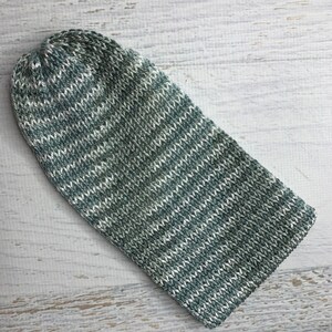 Knit Hat - Snow Leopard - toque - beanie - stocking cap - adult -Chunky Yarn - Gray Silver Blue Cream Stripes - with or without Pom Pom