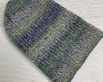 Knit Hat - Fairy Dust - toque - beanie - stocking cap - adult - Chunky Yarn - Blue Teal Green Yellow - with or without Pom Pom