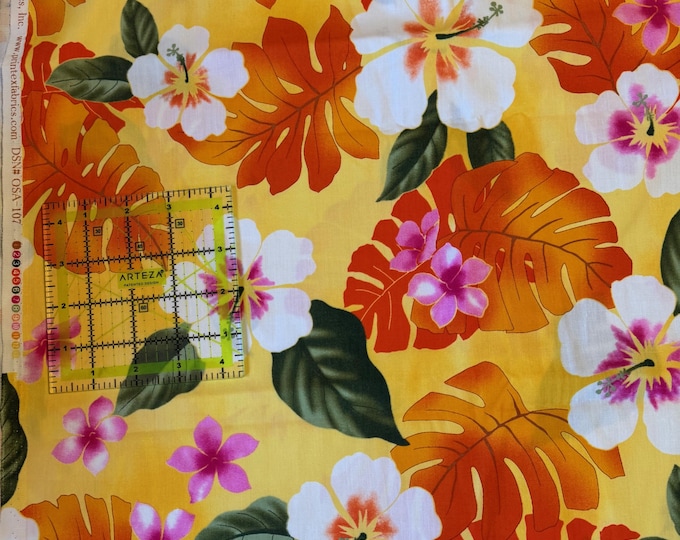 Hawaiian Fabrics - 14 - Hawaiian Flowers - Yellow - Aloha Print - Printtex Fabrics - Cotton  - Floral - Tropical