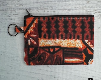 Midcentury Brown Tapa Cloth | Linen Cotton Canvas Coin Purse Fob Wallet with Keychain