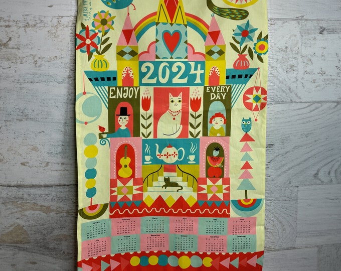 Enjoy Every Day - Yellow - 2024 Calendar - Tea Towel - Bar Towel - Linen Cotton Canvas - Small World Inspired