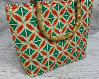 Christmas Tropical Tiles - Tote Bag - Purse - Handbag - Crossbody - Canvas - MCM - Tiki - Polynesian - Hawaii - Plumeria - Frangipani