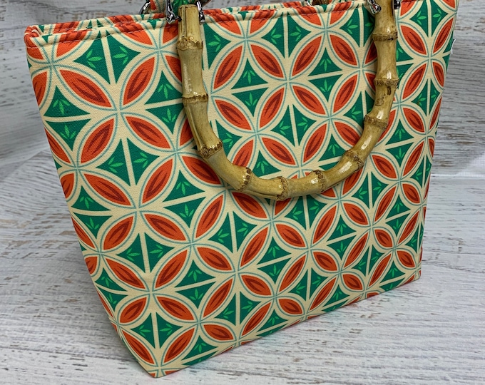 Christmas Tropical Tiles - Tote Bag - Purse - Handbag - Crossbody - Canvas - MCM - Tiki - Polynesian - Hawaii - Plumeria - Frangipani