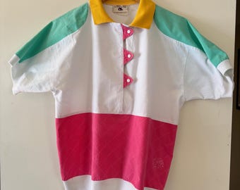 Vintage 80s Cherokee New Wave Color block Womans Blouse size M