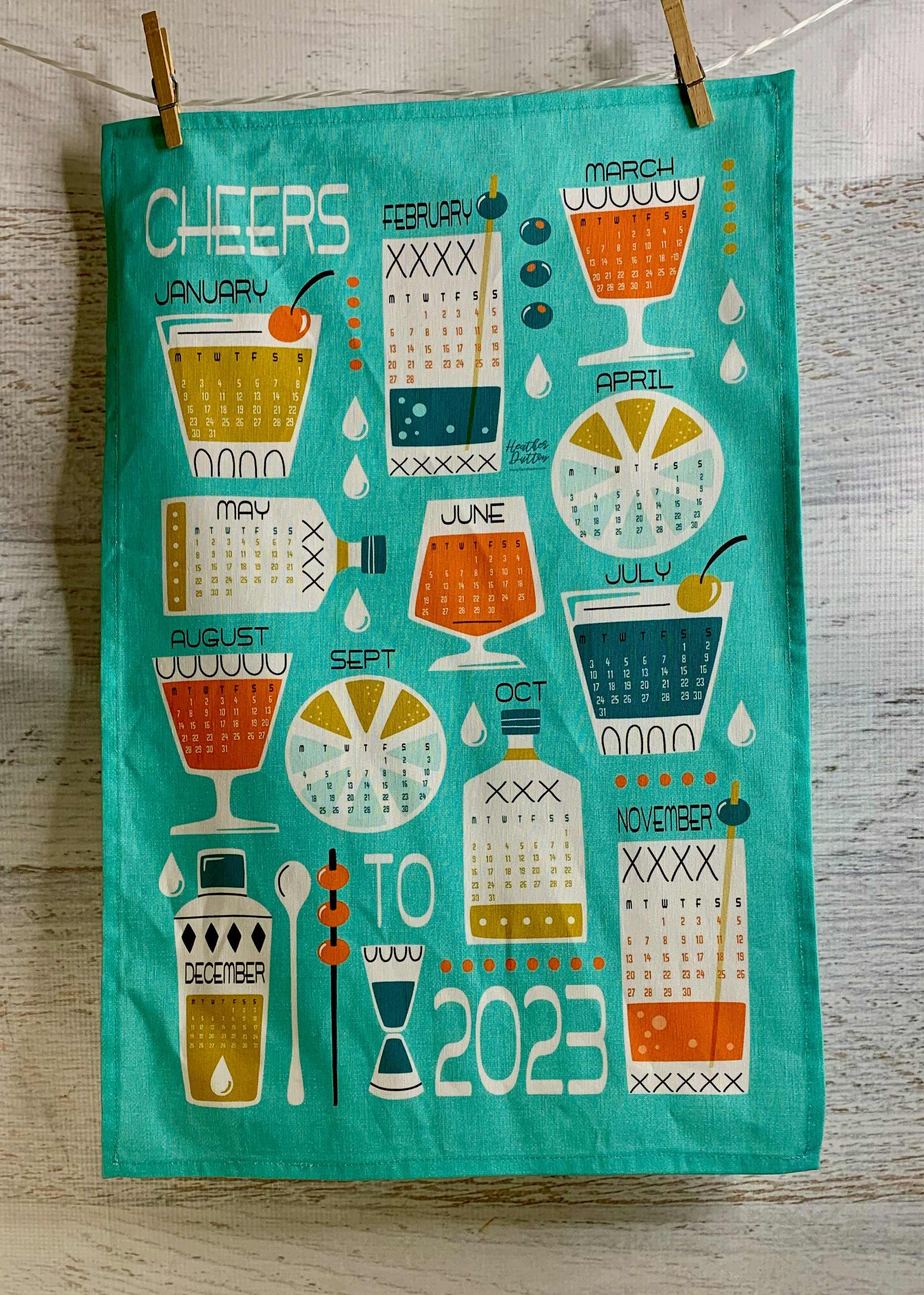 Cheers to 2023 Calendar Tea Towel Bar Towel Linen Cotton Canvas