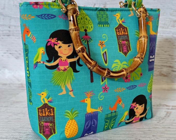 Wee are the World Tiki - SMALL Canvas Tote Bag with Bamboo Handles and Crossbody Strap