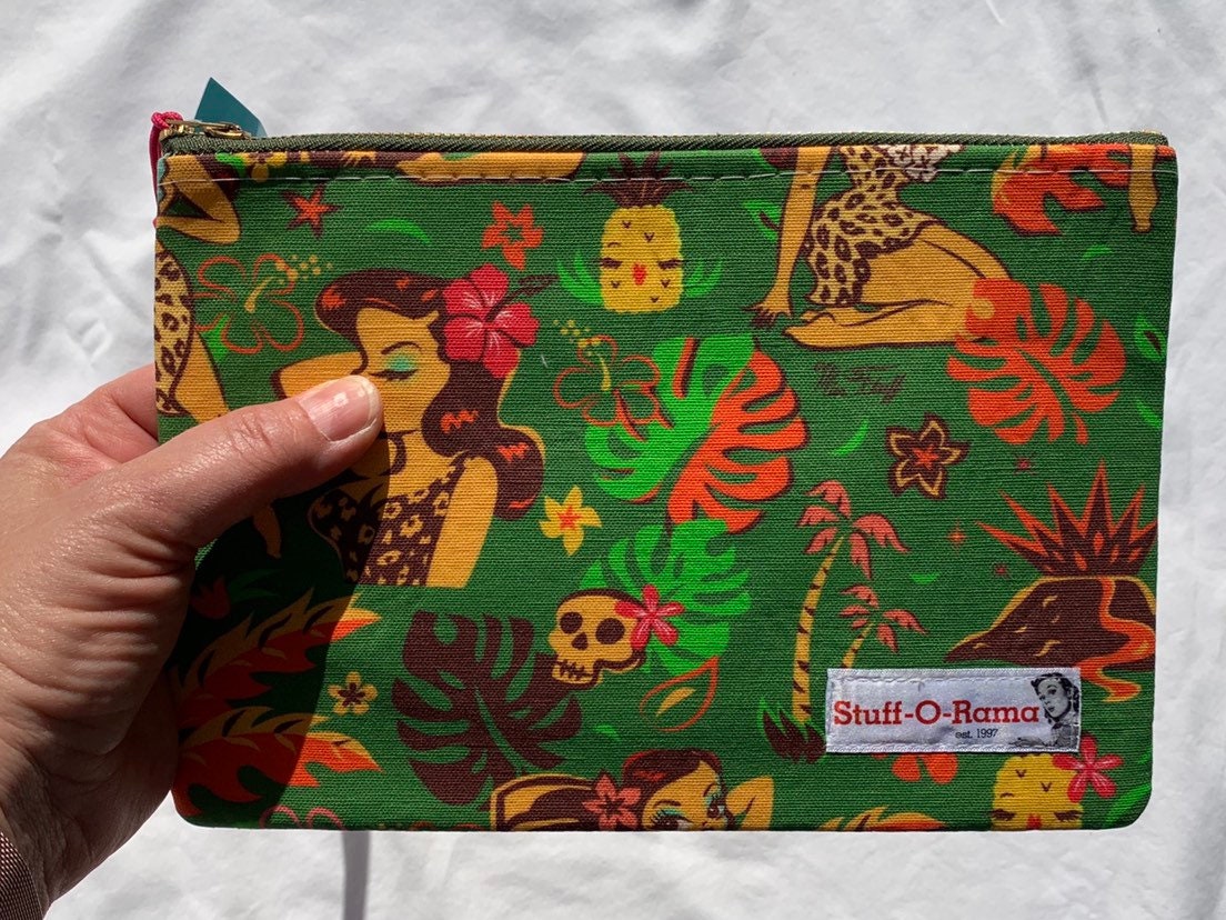 Wristlet Zipper Pouch Clutch Purse Tiki Temptress Green by Miss Fluff