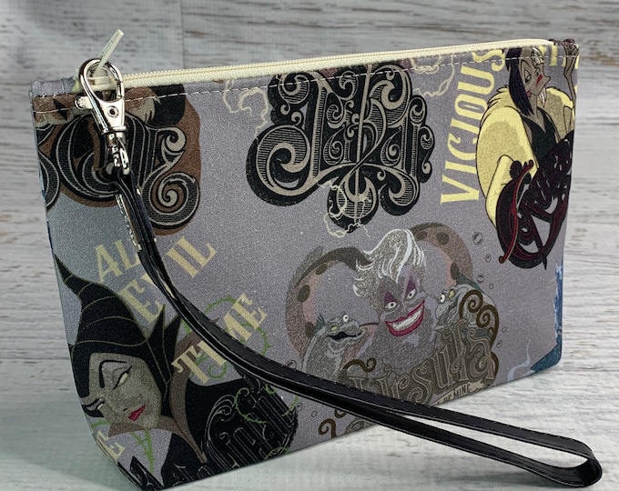 Disney Villains - Clutch - Zipper Pouch - Wristlet - Travel Bag - Nightclub - Disney Officially Licensed Fabric - Maleficent - Ursula -Hades