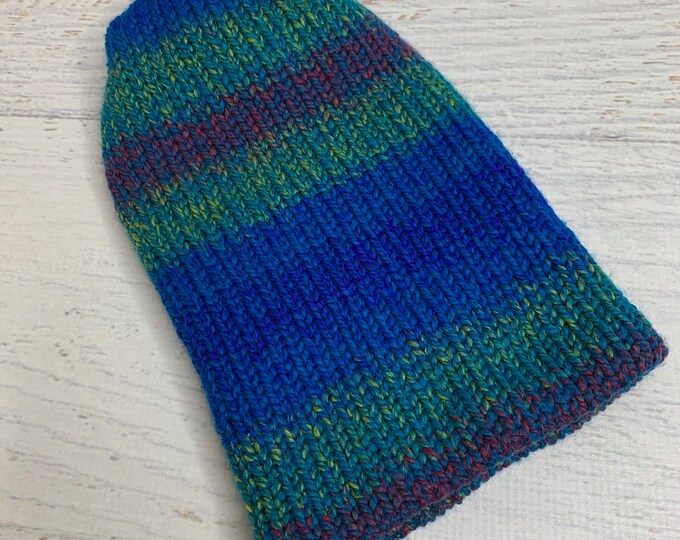 Knit Hat - Umbrella - toque - beanie - stocking cap - adult -Chunky Yarn - Blue Teal Red Yellow Green - with or without Pom Pom