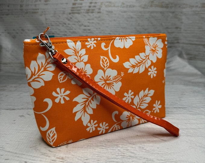 60s Hawaiian - Orange - Clutch - Zipper Pouch - Wristlet - Retro Hawaiian Print - Aloha Print - Hawaii Travel Bag - Tiki