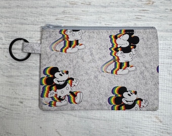 Mickey Mouse Rainbow Pride 2021 - Disney® Officially Licensed Fabric - Cotton Woven Coin Purse Keychain Fob Wallet