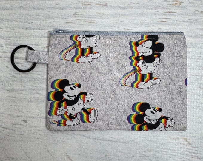 Mickey Mouse Rainbow Pride 2021 - Disney® Officially Licensed Fabric - Cotton Woven Coin Purse Keychain Fob Wallet