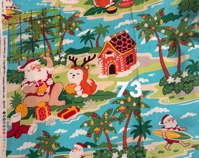 Hawaiian Fabrics - 73 - Kawaii Christmas - Aloha Print - Trendtex Fabrics - Santa - Dog - Shiba Inu - Cat - Island - Pho - Cotton Print