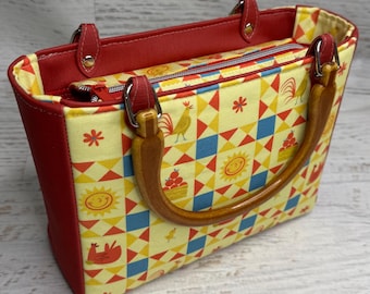 Country Comfort - Top Handled Handbag - Crossbody Purse - Zipper Closure with Charm - Farm Life - Chickens - Cowgirl