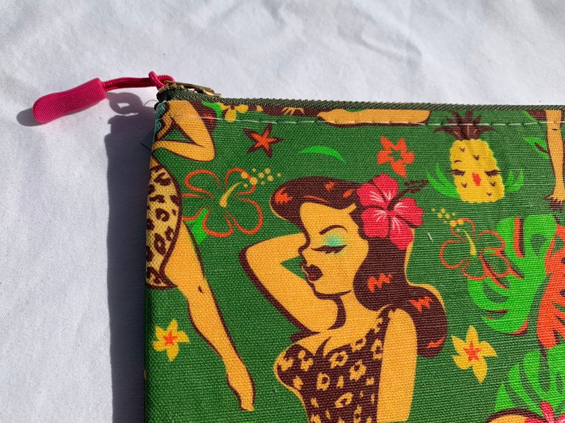 Wristlet Zipper Pouch Clutch Purse Tiki Temptress Green by Miss Fluff