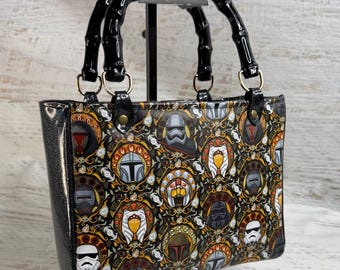 Art Nouveau Helmets - Vinyl Handbag with Bamboo Handles and Crossbody Strap