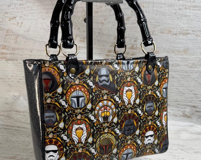 Art Nouveau Helmets - Top Handled Handbag or Crossbody Purse  with Zipper Charm Closure - Matte Vinyl and Sparkle Vinyl