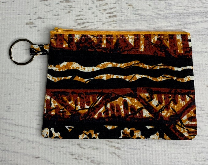 Brown Tapa  - Bark Cloth - Coin Purse - Keychain - Wallet - Key Fob - Key Ring - Tribal - Tapa Cloth