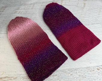 Knit Hat - Blaze Star - Glitter Stripes - toque - beanie - stocking cap - adult - toddler - Reds Purples Pinks - with or without Pom Pom