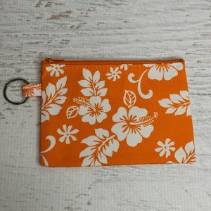 60s Hawaiian - Orange - Baumwolle - Geldbörse - Schlüsselanhänger - Brieftasche - Schlüsselanhänger - Schlüsselring - Floral - Aloha Print - Hawaiian Print