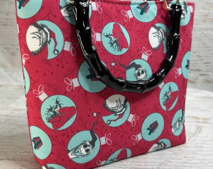 Nightmare Before Christmas - Ornaments - SMALL Canvas Tote Bag with Bamboo Handles and Crossbody Strap
